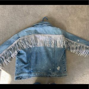 Rhinestone fringe western jean jacket